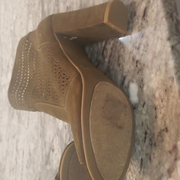 Green Faux Suade Bamboo 4.5" Heeled Open-Toe Boot - Picture 8 of 9